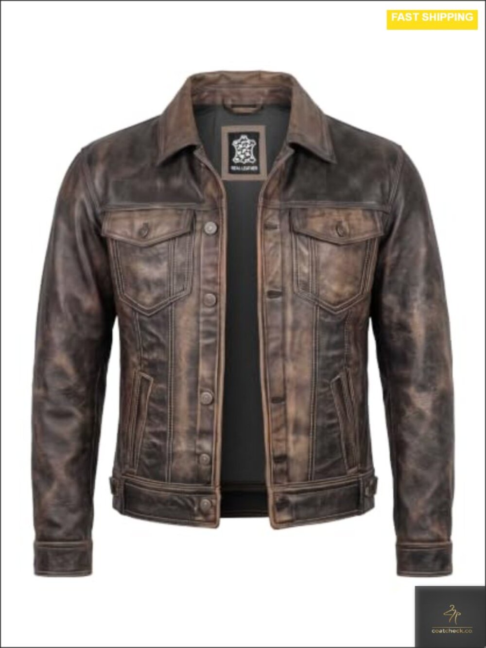 Men's Real Leather Trucker Jacket Distressed Motorcycle Vintage